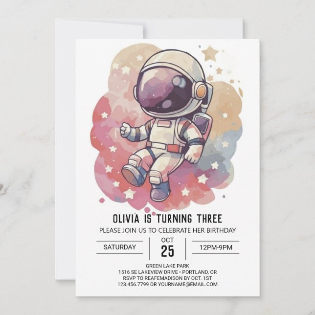 Convite Astronauta de Galáxia em Viagem Chic Astronauta An (Frente)