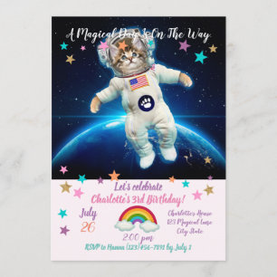 Convite Astronauta de gato no espaço