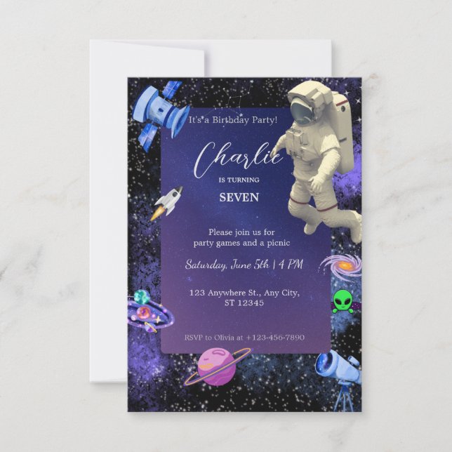 Convite Astronauta do Astronauta Exterior Aniversário (Frente)