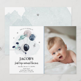 Convite Astronauta do Espaço Exterior Blue Boy Primeiro An