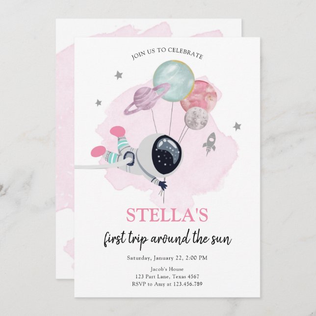 Convite Astronauta do Espaço Exterior Rapariga Laranja Pri (Frente/Verso)