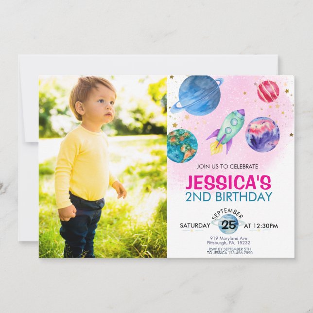 Convite Astronauta do Partido das Garotas Rosa Bonitas Ast (Frente)