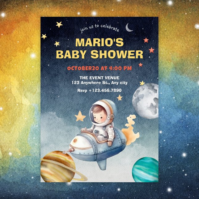 Convite Astronauta e aniversário do espaço para jatos (Criador carregado)