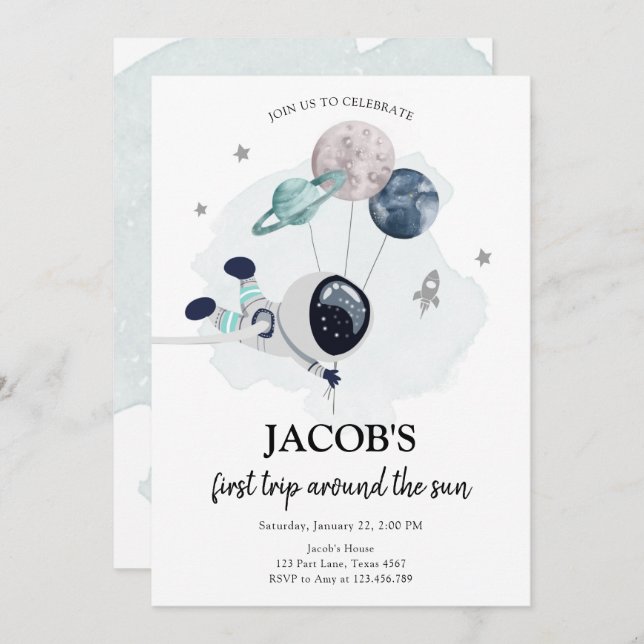 Convite Astronauta Espacial Exterior Garoto Laranja Primei (Frente/Verso)