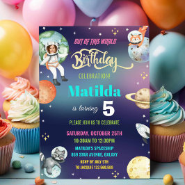 Convite Astronauta Espacial Exterior Planeta Rapariga Foto