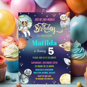 Convite Astronauta Espacial Exterior Planeta Rapariga Foto