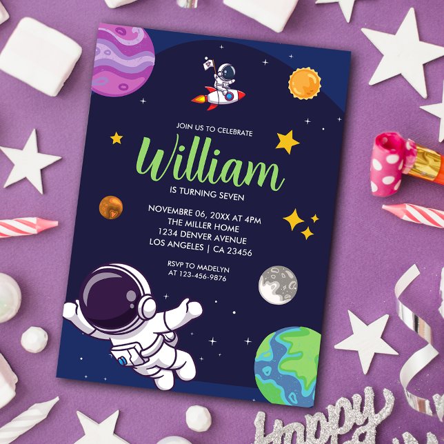 Convite Astronauta Espacial Qualquer Festa de aniversário  (Space Astronaut Any Age Birthday Party Invitation)
