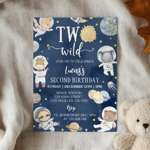 Convite Astronauta Exterior Safari Dois Aniversário Selvag