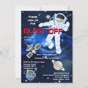 Convite Astronauta flutuando entre planetas MENINOS espaço