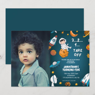 Convite Astronauta Foto Personalizada Espaço planetas tema