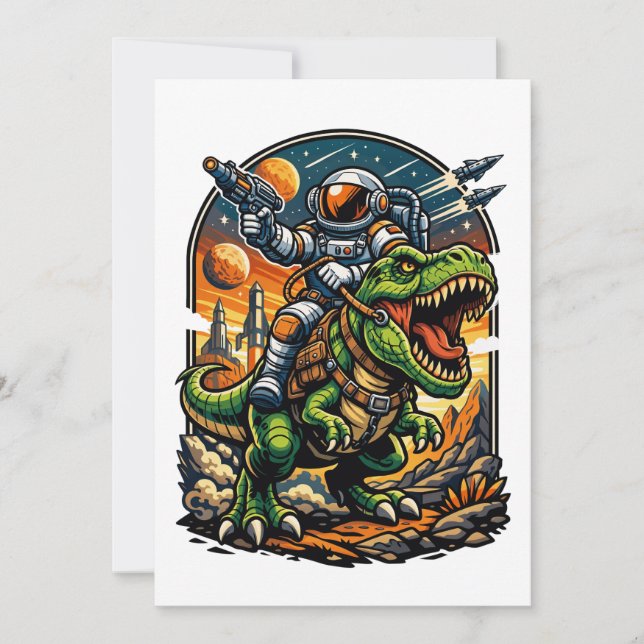 Convite Astronauta Montando um T-Rex – Dinosaur Espacial É (Frente)