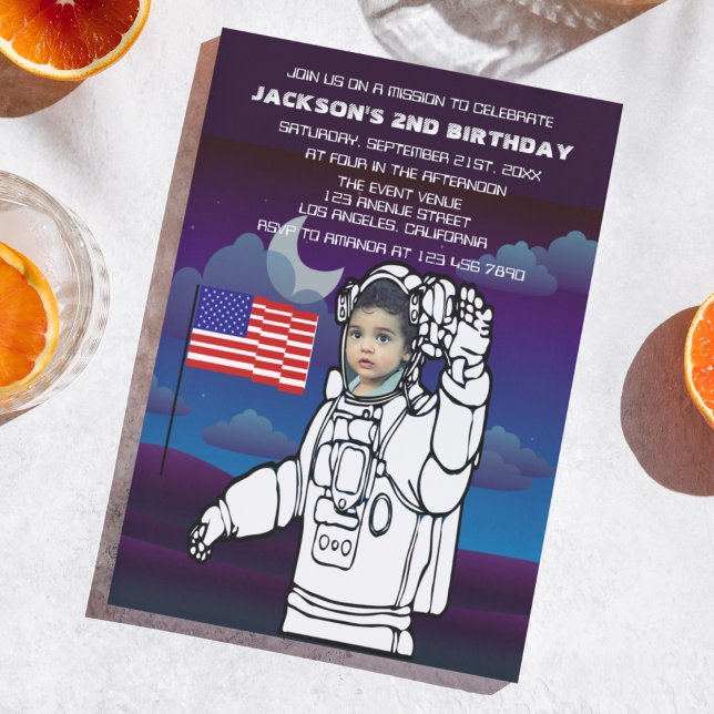 Convite Astronauta No Aniversário Do Menino Exterior Da Lu (Criador carregado)