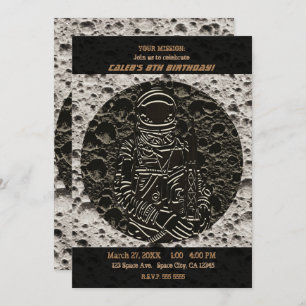 Convite Astronauta no Espaço da Lua Negro e Cinza