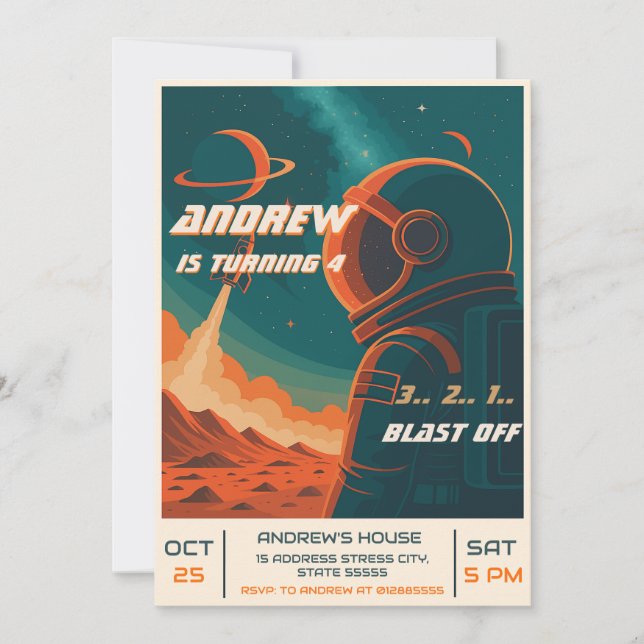 Convite Astronauta Pessoal Festa de aniversário do Espaço  (Frente)