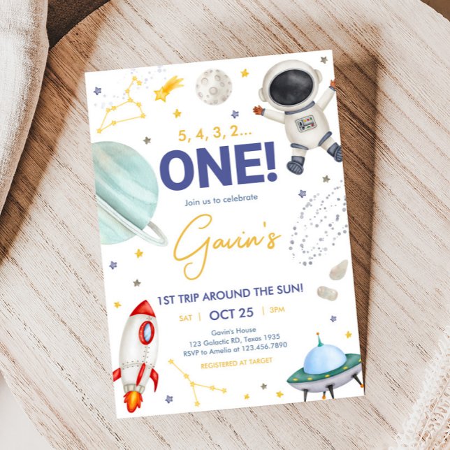 Convite Astronauta - Primeira Festa de aniversário (Astronaut First Trip Around the Sun Birthday Party Invitation )