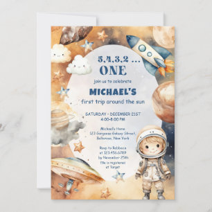 Convite Astronauta: Primeira Viagem Em Torno Do Sol Aniver