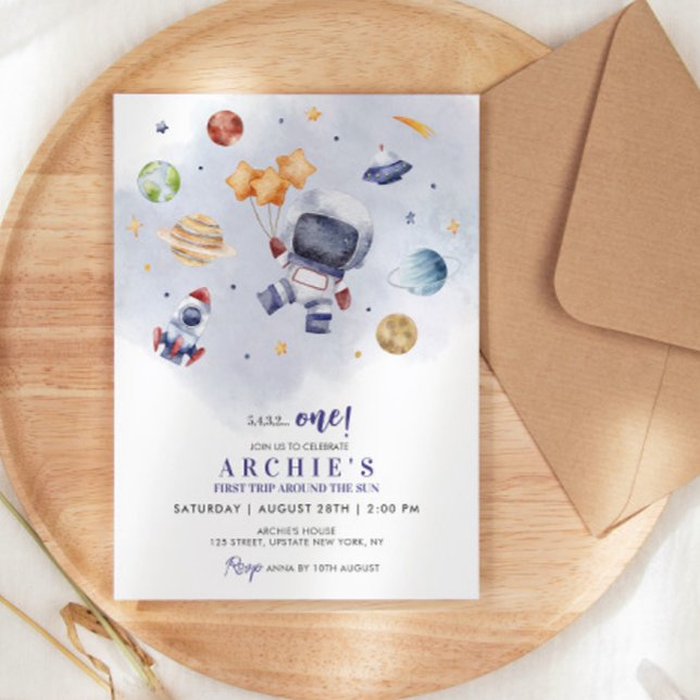 Convite Astronauta: Primeira Viagem Em Torno Do Sol Aniver (astronaut birthday invitations boy 1st birthday invitation template galaxy)