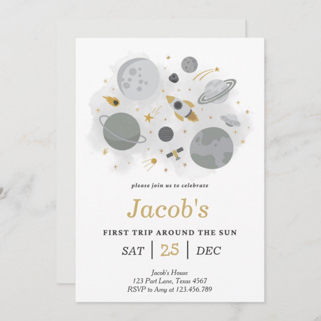 Convite Astronauta: Primeira Viagem Em Torno Do Sol Aniver (Frente/Verso)