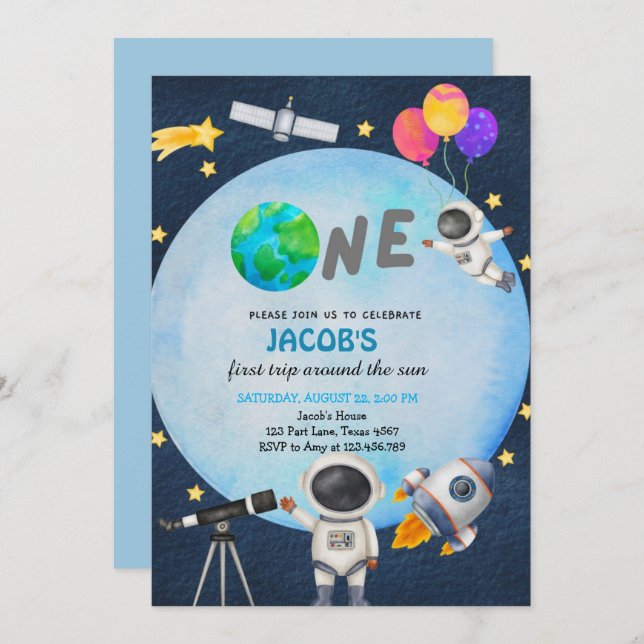 Convite Astronauta: Primeira Viagem Em Torno Do Sol Aniver (Frente/Verso)