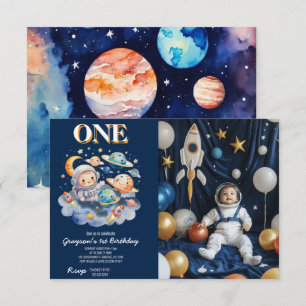 Convite Astronauta primeiro aniversario de Menino Planetas