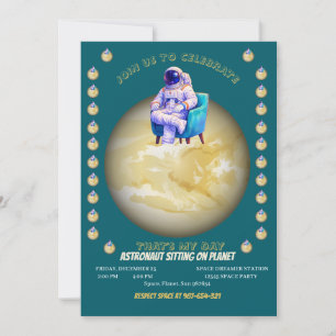 Convite Astronauta Relaxado Sentado no Planeta