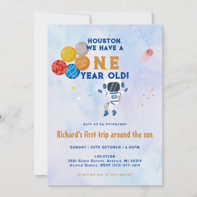 Convite Astronauta Space Kids Primeira Festa de aniversári (Frente)