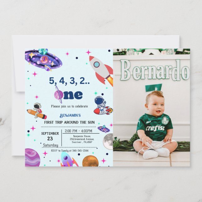 Convite Astronauta Space primeira viagem ao redor do anive (Frente)