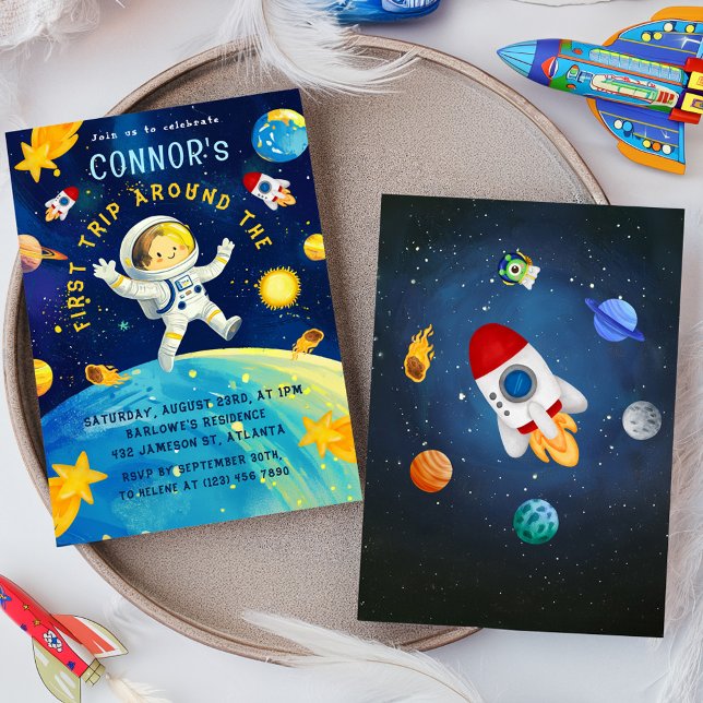 Convite Astronauta Space Rocket Planets Stars Astronauta (Astronaut Space Rocket Planets Stars Birthday Invitation)
