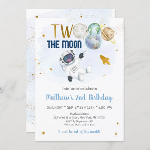 Convite Astronauta Space Two The Moon Birthday