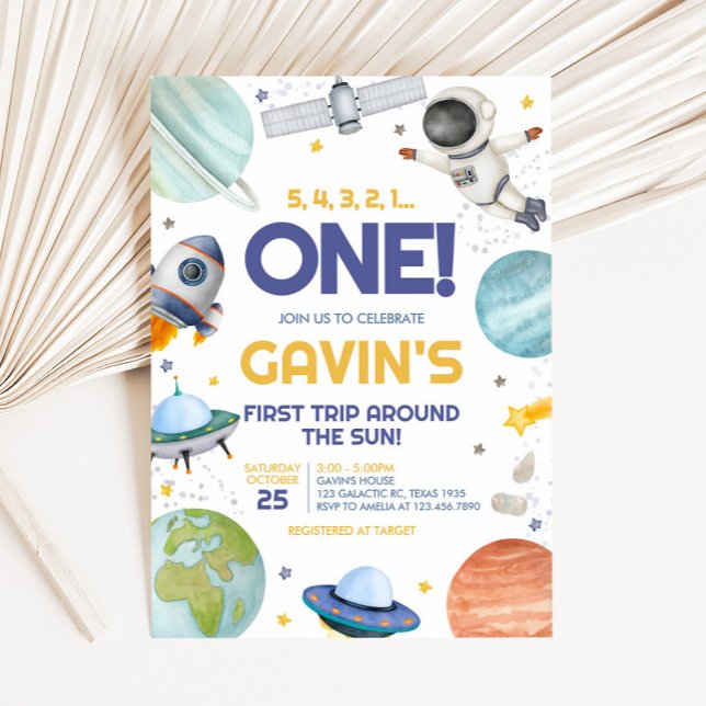 Convite Astronauta Viaja ao redor do Sol Aniversário (Astronaut First Trip Around the Sun Birthday Party Invitation)