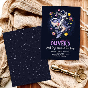 Convite Astronautas montam tubarão no espaço com os planet