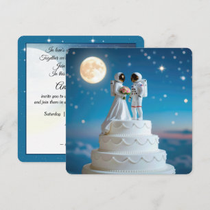 Convite Astronautas nobres em um Bolo de Casamento