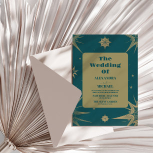 Convite Astronomia Espacial da Lua do Sol Dourada mística