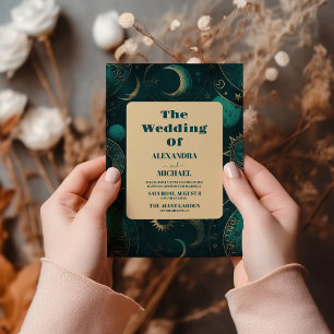 Convite Astronomia Espacial da Lua do Sol Dourada mística