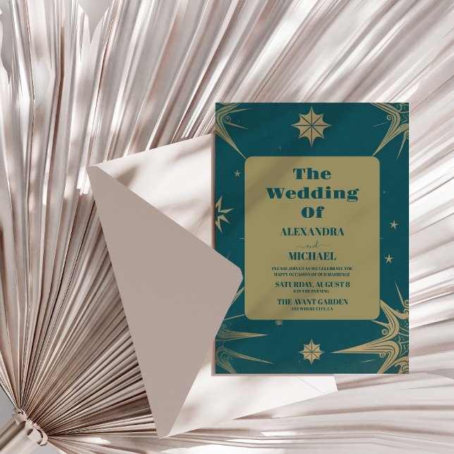 Convite Astronomia Espacial da Lua do Sol Dourada mística (Criador carregado)