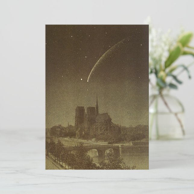 Convite Astronomia Vintage, Cometa Donati sobre Paris em 1 (Em pé/Frente)