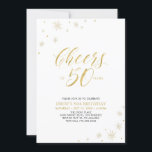 Convite Até 50 | Dourada 50.a Festa de aniversário moderna<br><div class="desc">Vamos comemora seu dia especial com este na moda 50º convite de aniversário. Este design apresenta a tipografia de ouro-chico "Saúde a 50 anos" e elementos de ouro com fundo branco. Você pode personalizar o texto e a cor do plano de fundo. Há mais suprimentos de festas correspondentes disponíveis no...</div>