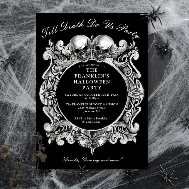 Convite Até a morte de Skulls Adultos Festa de Halloween (Till Death Gothic Skulls Adult Halloween Party Invitation)