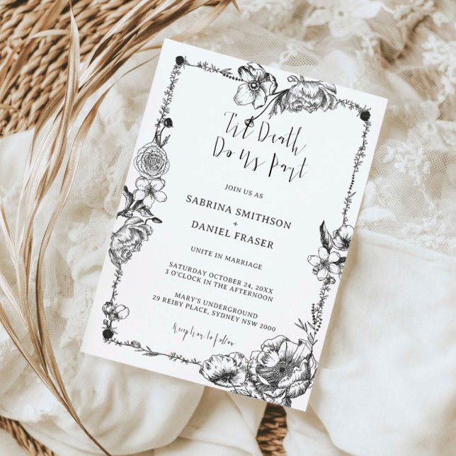 Convite Até a morte gótica Flores desenhadas à mão (Criador carregado)