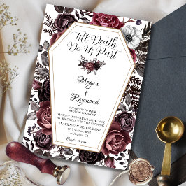 Convite Até a morte nos faz parte do casamento gótico vene