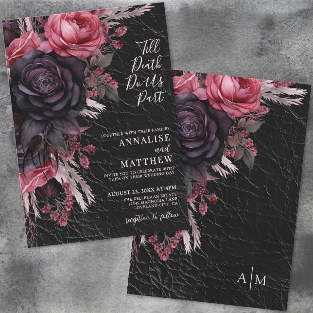 Convite Até a morte nos separe de casamentos flóricos negr (Till Death Do Us Part Gothic Black Floral Wedding Invitation)