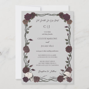 Convite Até a Morte Rosas Góticas Borgonha Cinza Claro Cas