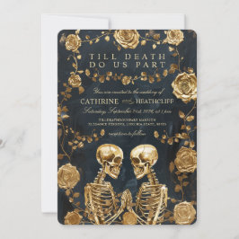 Convite ATÉ A MORTE - Skeletons DOURADOS e Casamento Rosa