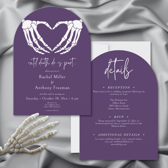 Convite Até Morte, Esqueleto Arranja Mãos Dois Lados (Until Death Skeleton Hands Arch Wedding Two Sided Invitation)