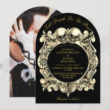 Até que a Morte Casamento Foto Preto e Dourado Gót