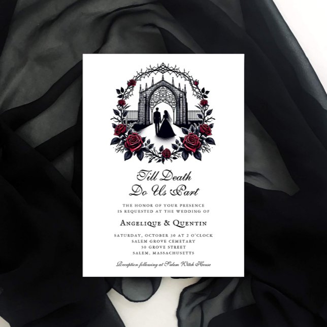 Convite Até que a morte nos faça parte do casamento de Gót (Till Death Do Us Part Goth Wedding Invitation )