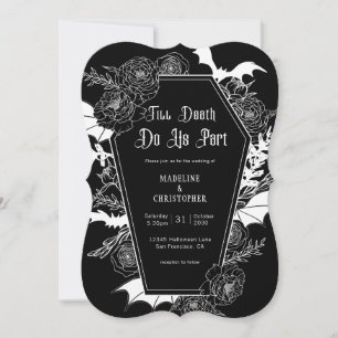 Convite Até que a Morte nos Separe Casamento Preto Floral 