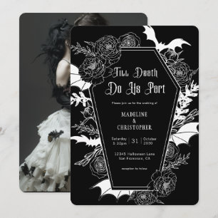 Convite Até que a Morte nos Separe Casamento Preto Floral 