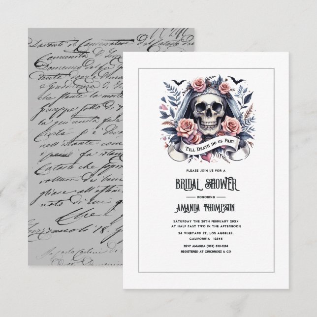 Convite "Até que a Morte nos Separe" Chá de Noiva Gótico (Frente/Verso)