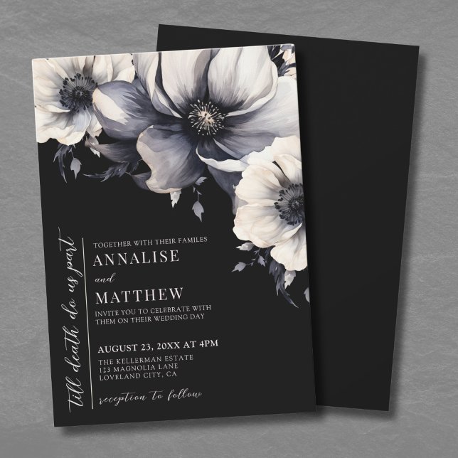 Convite Até que a morte nos separe de casamento gótico flo (Till Death Do Us Part Floral Gothic Wedding Invitation)